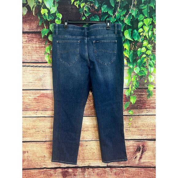 Lee Slim Fit Straight Leg Mid Rise Jeans Womens 16S Short Blue Denim Stretch - Picture 7 of 7